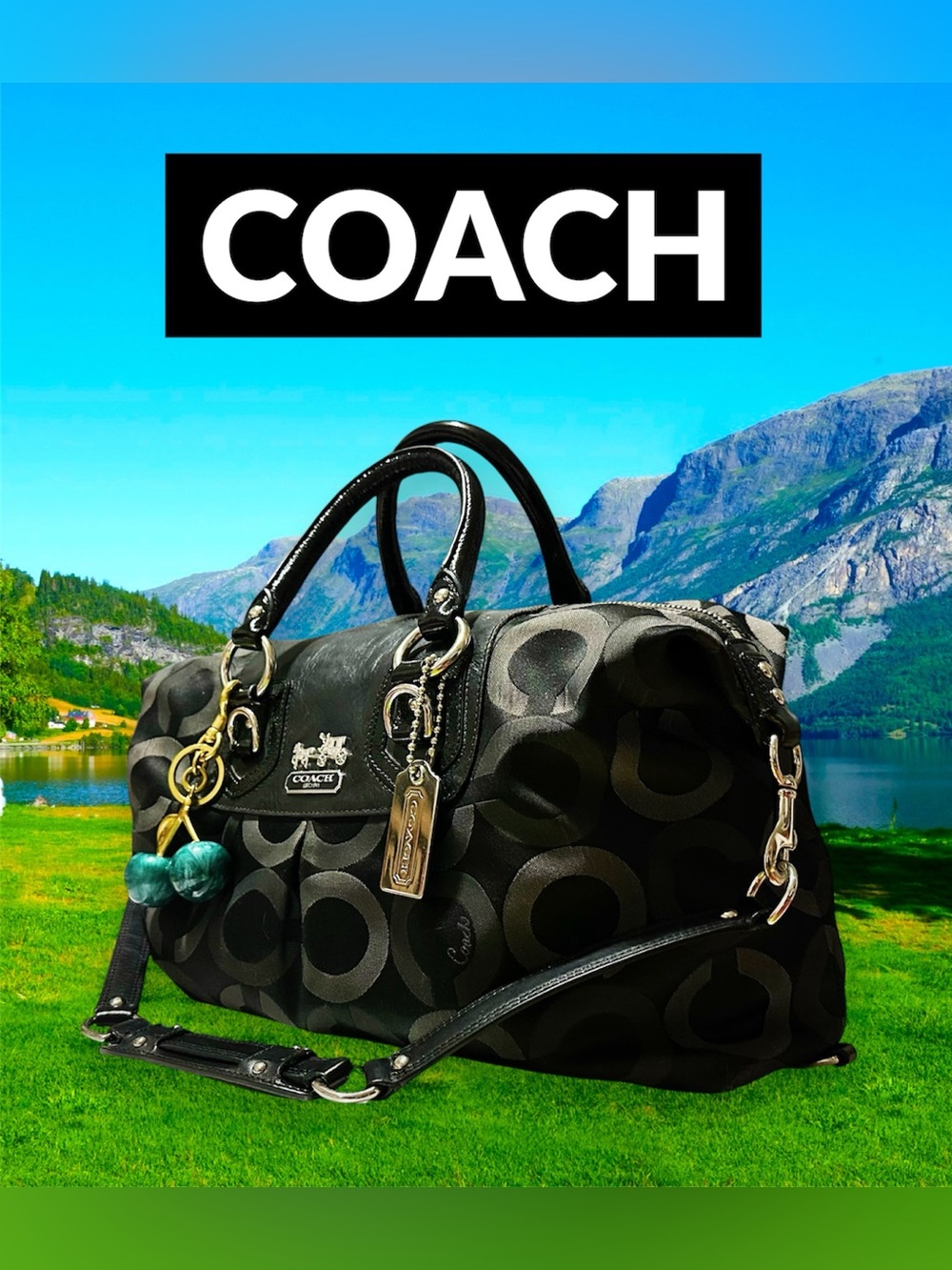 Vintage style Coach soho shoulder Bag Black Signature Satchel tote handbag - Picture 7 of 17